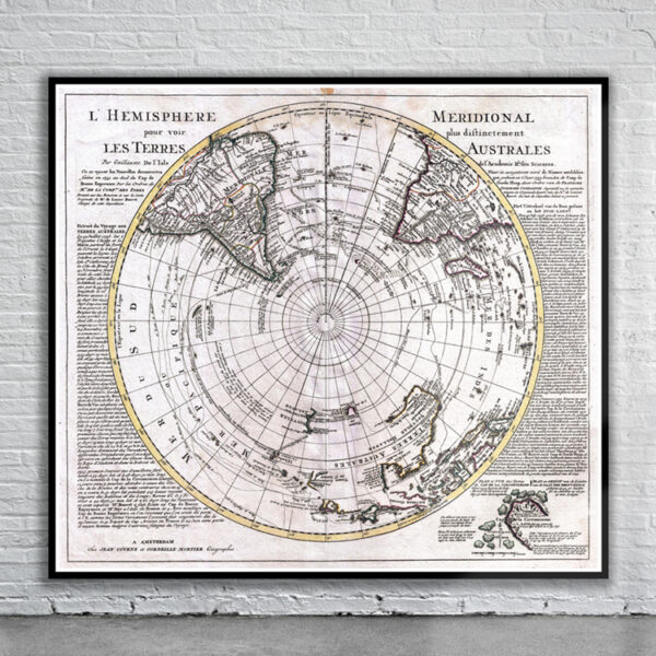 Vintage Map of The Southern Hemisphere 1741 Antique Map