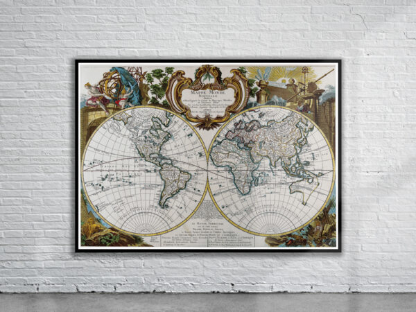 Vintage Le Rouge World Map 1744 Antique Map