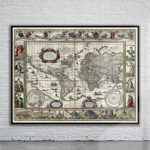 Vintage Blaeu World Map 1635 Antique Map