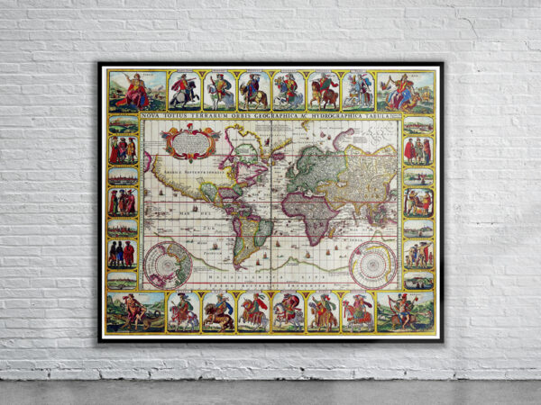 Vintage Piscator World Map 1652 Antique Map