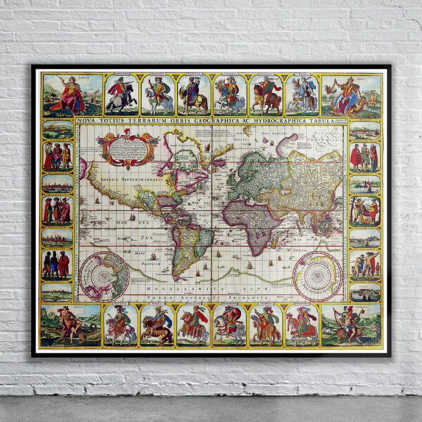 Vintage Piscator World Map 1652 Antique Map
