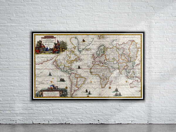 Vintage Van Keulen World Map 1728 Antique Map