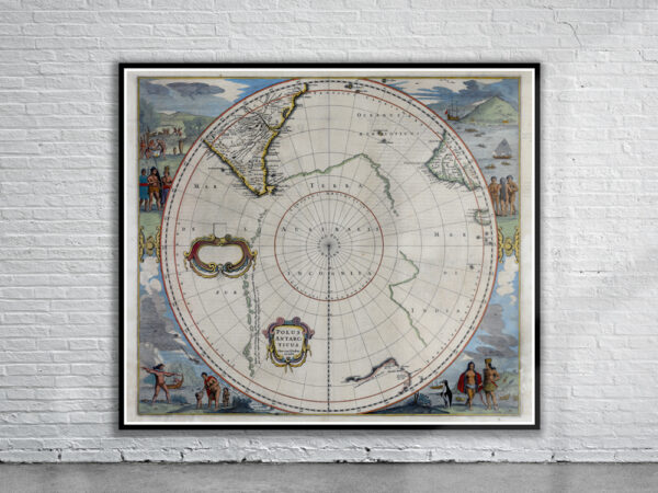 Vintage Map of The South Pole 1638 Antique Map