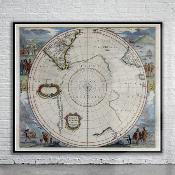 Vintage Map of The South Pole 1638 Antique Map