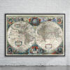 Vintage Hondius World Map 1641 Antique Map