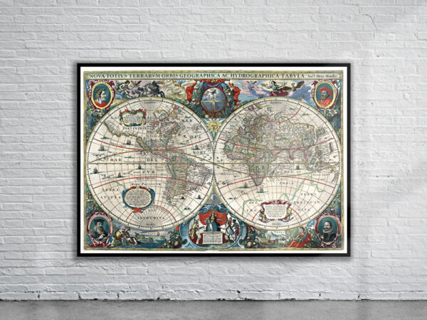 Vintage Hondius World Map 1641 Antique Map