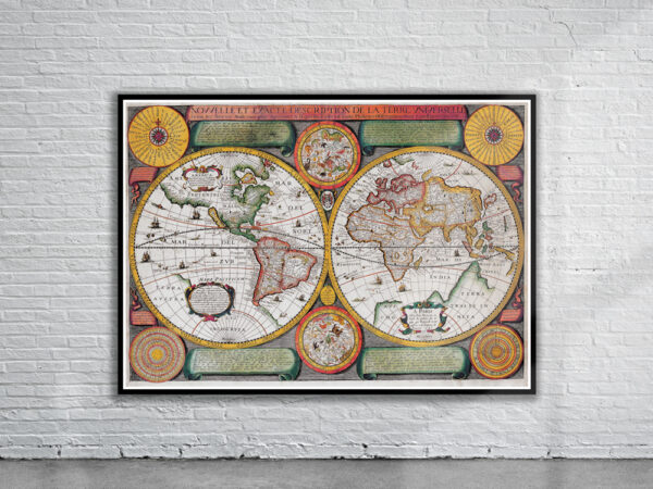 Vintage Boisseau World Map 1646 Antique Map