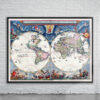 Vintage Blaeu World Map 1664 Antique Map