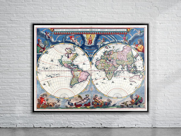 Vintage Blaeu World Map 1664 Antique Map