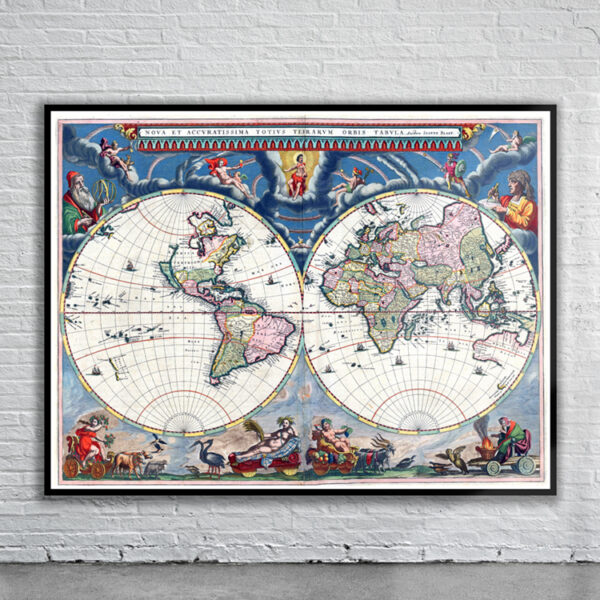 Vintage Blaeu World Map 1664 Antique Map