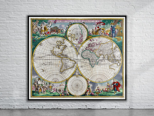 Vintage De Wit World Map 1680 Antique Map