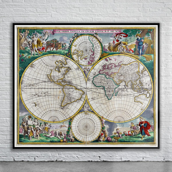 Vintage De Wit World Map 1680 Antique Map