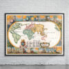 Vintage Map of The World in 1681 Antique Map