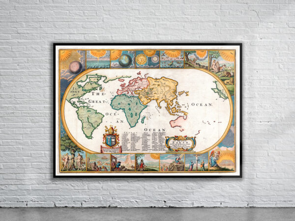 Vintage Map of The World in 1681 Antique Map