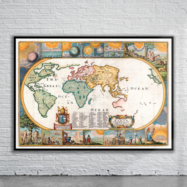 Vintage Map of The World in 1681 Antique Map