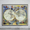 Vintage De Ram World Map 1683 Antique Map