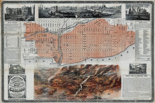 Chicago Great Fire 1871 Antique Map