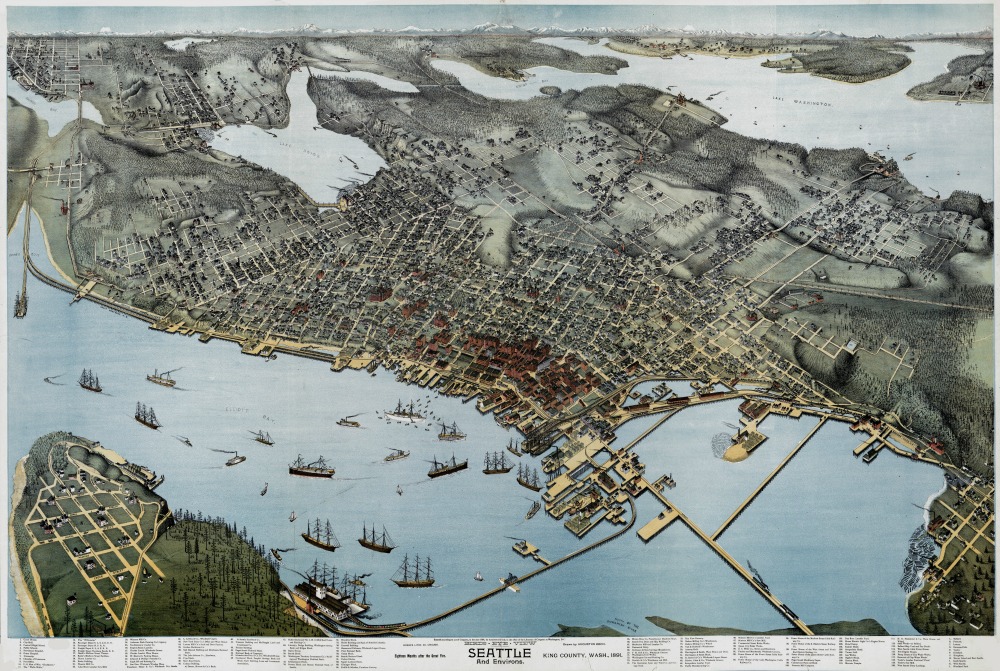 Seattle 1891 Antique Map