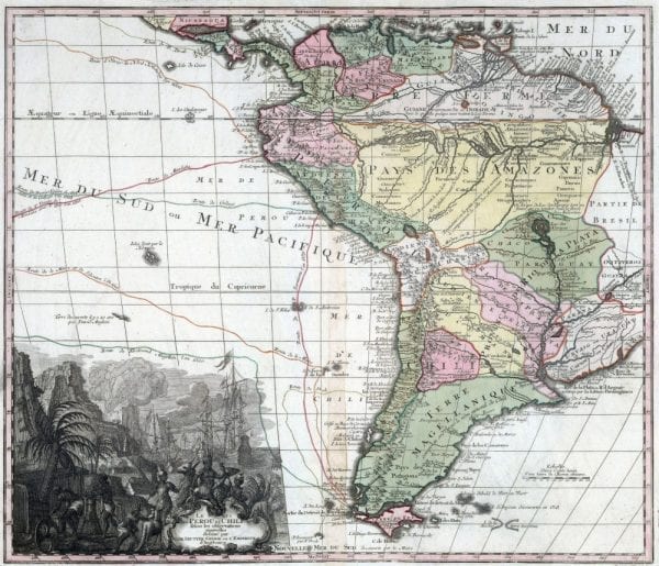 South America 1734 Antique Map