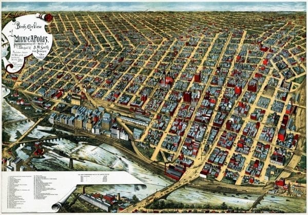 Minneapolis 1891 Antique Map