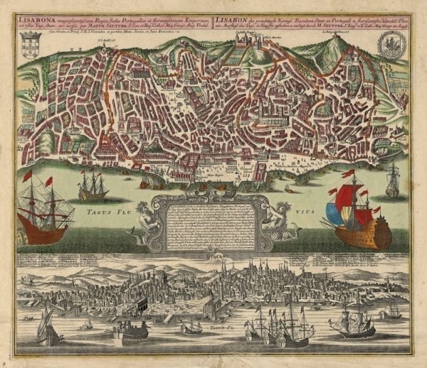 Lisbon 1730 Antique Map