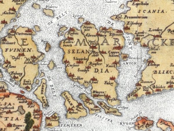 Vintage Map of Denmark 1570