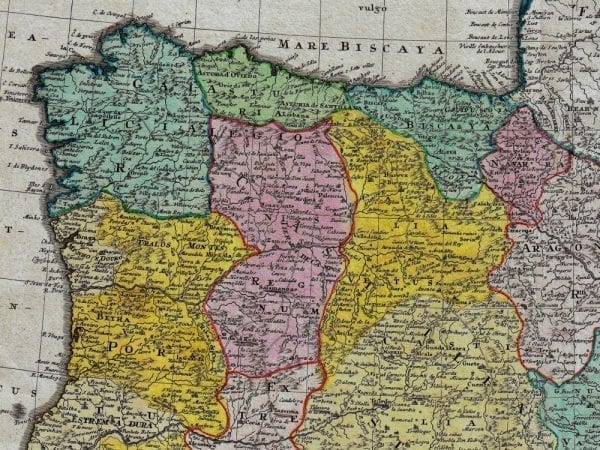 Spain & Portugal 1730 Antique Map