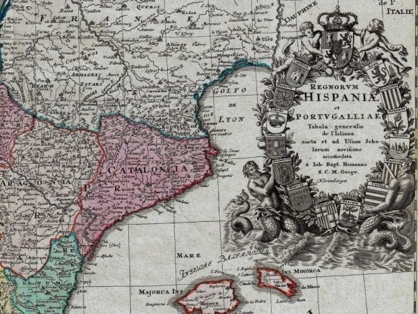 Spain & Portugal 1730 Antique Map