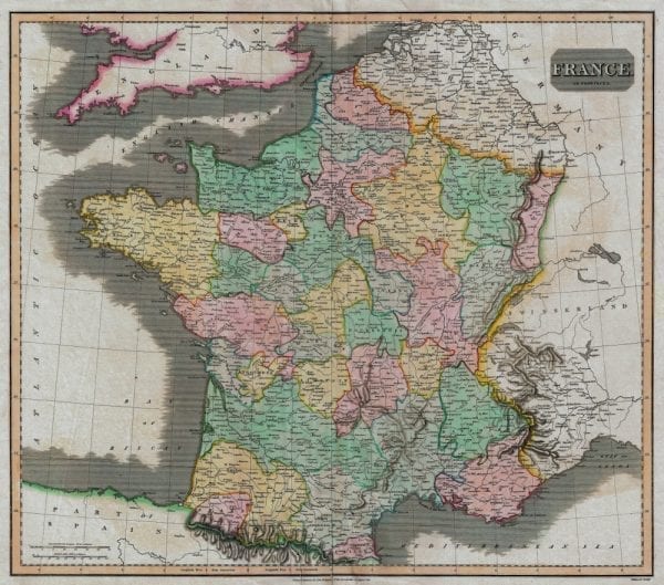 France 1814 Antique Map