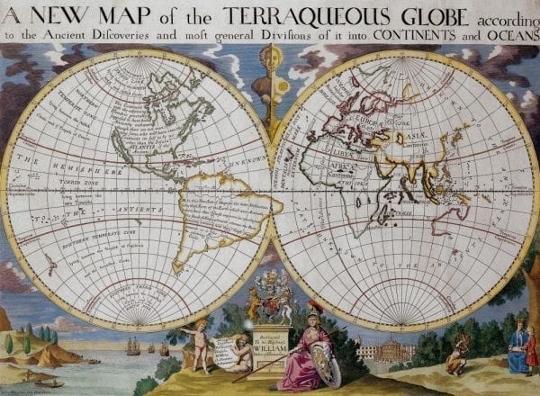 Wells World Map 1700 Antique Map