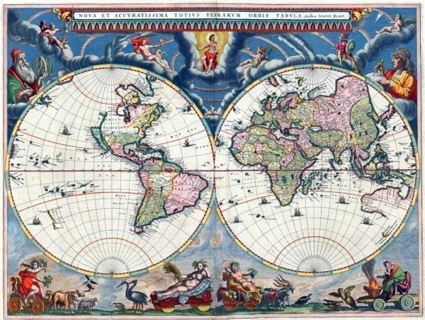 Blaeu World Map 1664 Antique Map