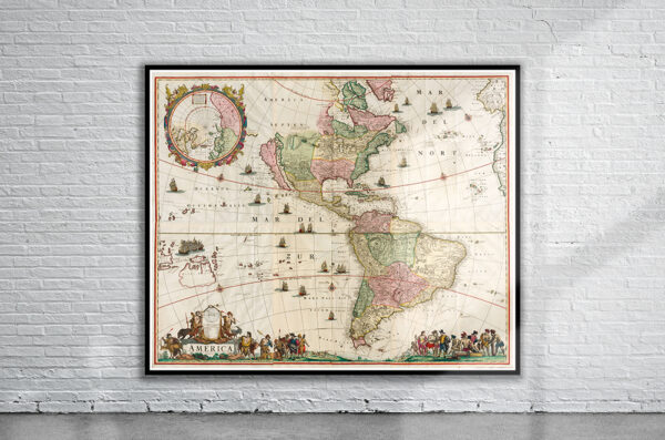 Vintage Map of America 1670 Antique Map