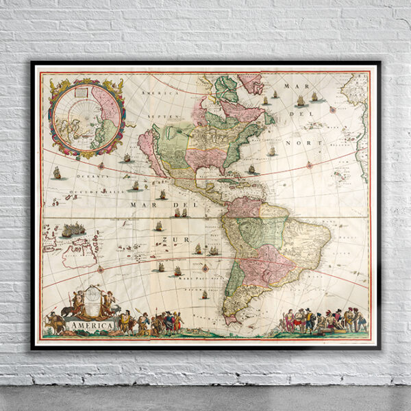 Vintage Map of America 1670 Antique Map