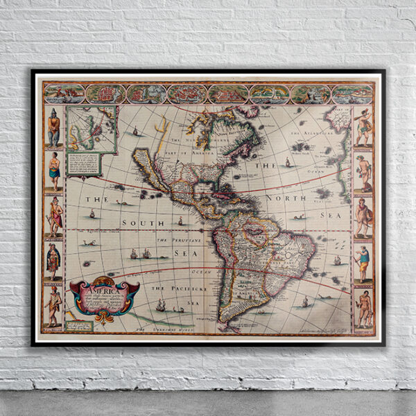 Vintage Map of America 1626 Antique Map