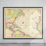 Vintage Map of Atlantic Ocean 1693 Antique Map