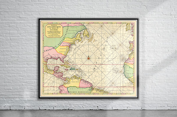 Vintage Map of Atlantic Ocean 1693 Antique Map