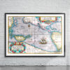 Vintage Map of Pacific Ocean 1590 Antique Map
