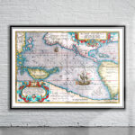 Vintage Map of Pacific Ocean 1590 Antique Map