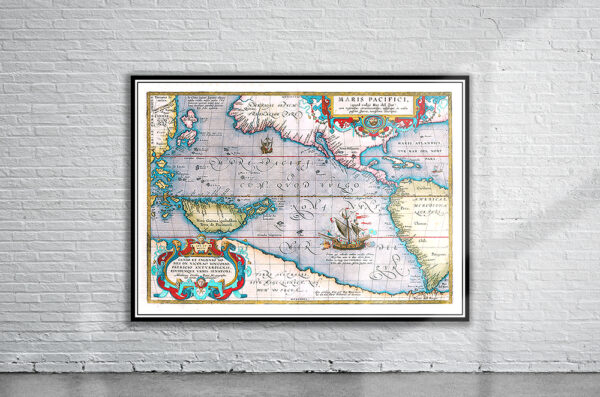 Vintage Map of Pacific Ocean 1590 Antique Map