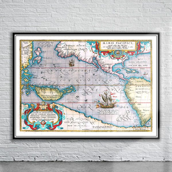 Vintage Map of Pacific Ocean 1590 Antique Map