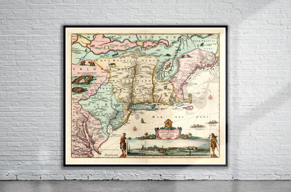 Vintage Map of New England 1673 Antique Map