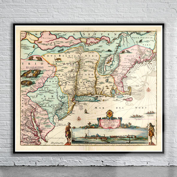 Vintage Map of New England 1673 Antique Map