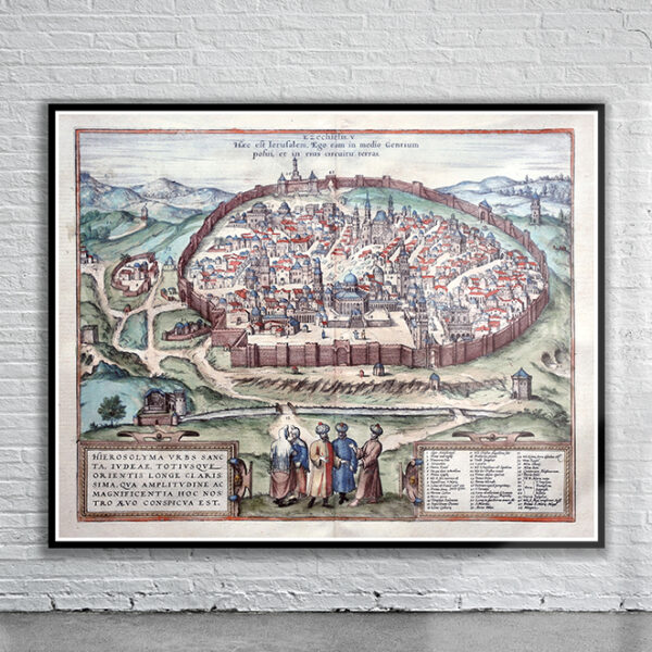 Vintage Map of Jerusalem 1572 Antique Map