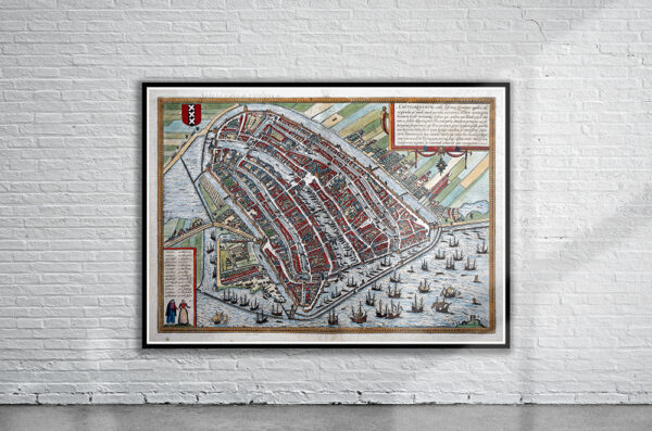 Vintage Map of Amsterdam 1574 Antique Map
