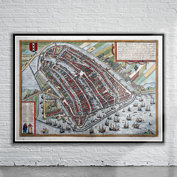 Vintage Map of Amsterdam 1574 Antique Map