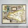 Vintage Map of Sicily 1584 Antique Map