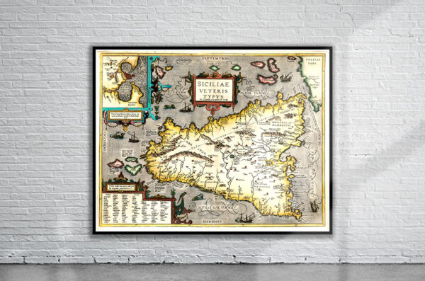 Vintage Map of Sicily 1584 Antique Map