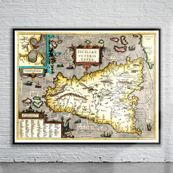 Vintage Map of Sicily 1584 Antique Map