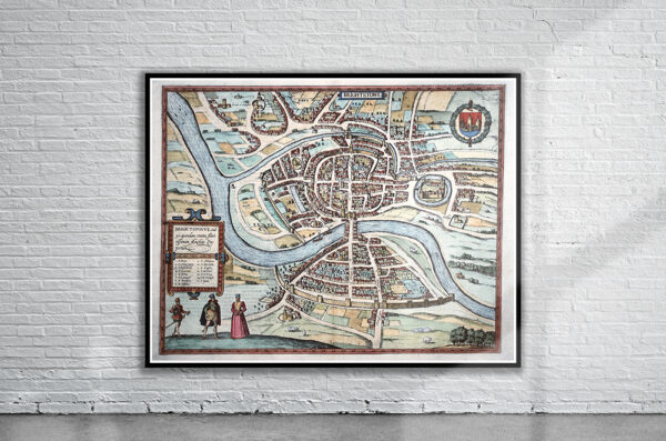 Vintage Map of Bristol 1611 Antique Map