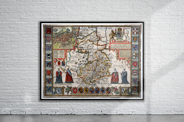 Vintage Map of Cambridgeshire 1611 Antique Map